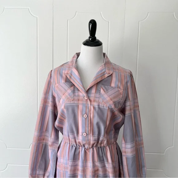 Pink Plaid 80s Midi Dress - Picture 4 of 10